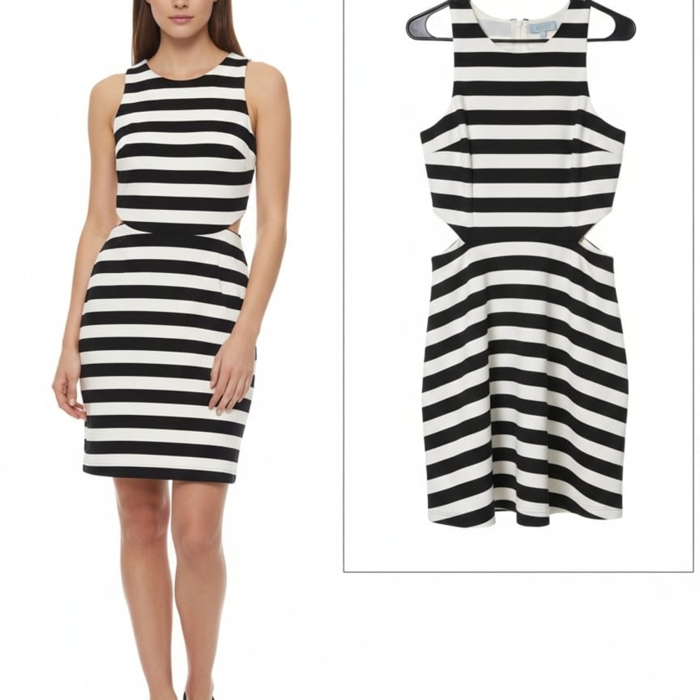 CeCe Black and White Striped Dress